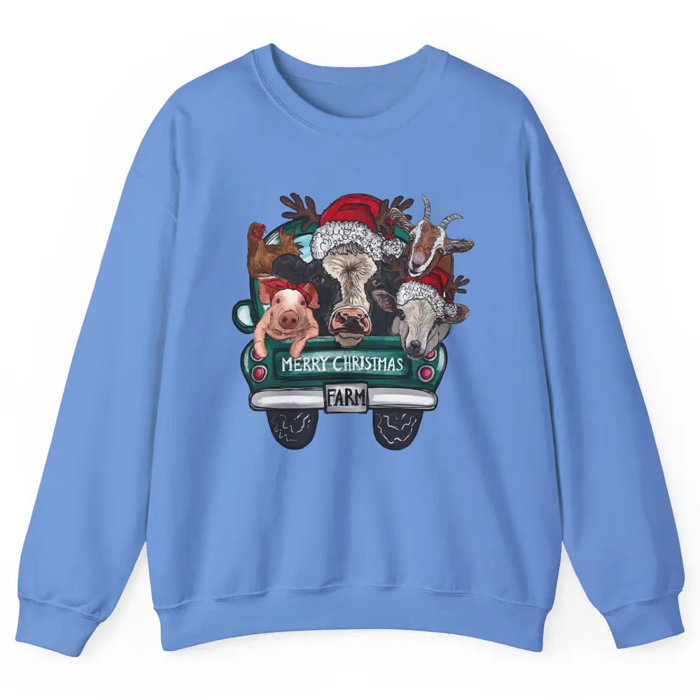 Heifer Merry Christmas Truck Pig Goat Farm Animals Christmas Unisex Crewneck Sweatshirt