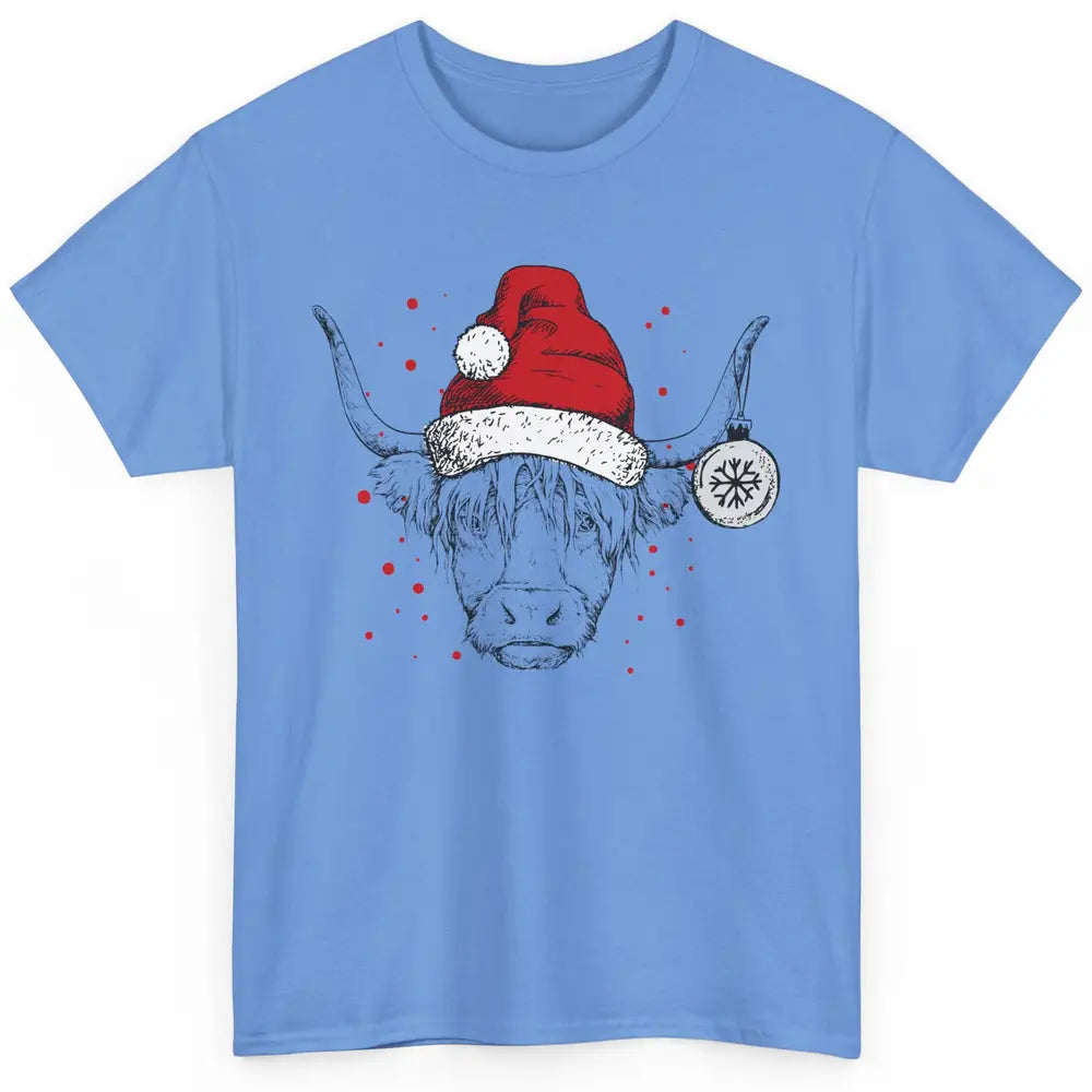 Cute Highland Cow Christmas With Santa Hat Western Xmas Cow Classic Unisex T-Shirt