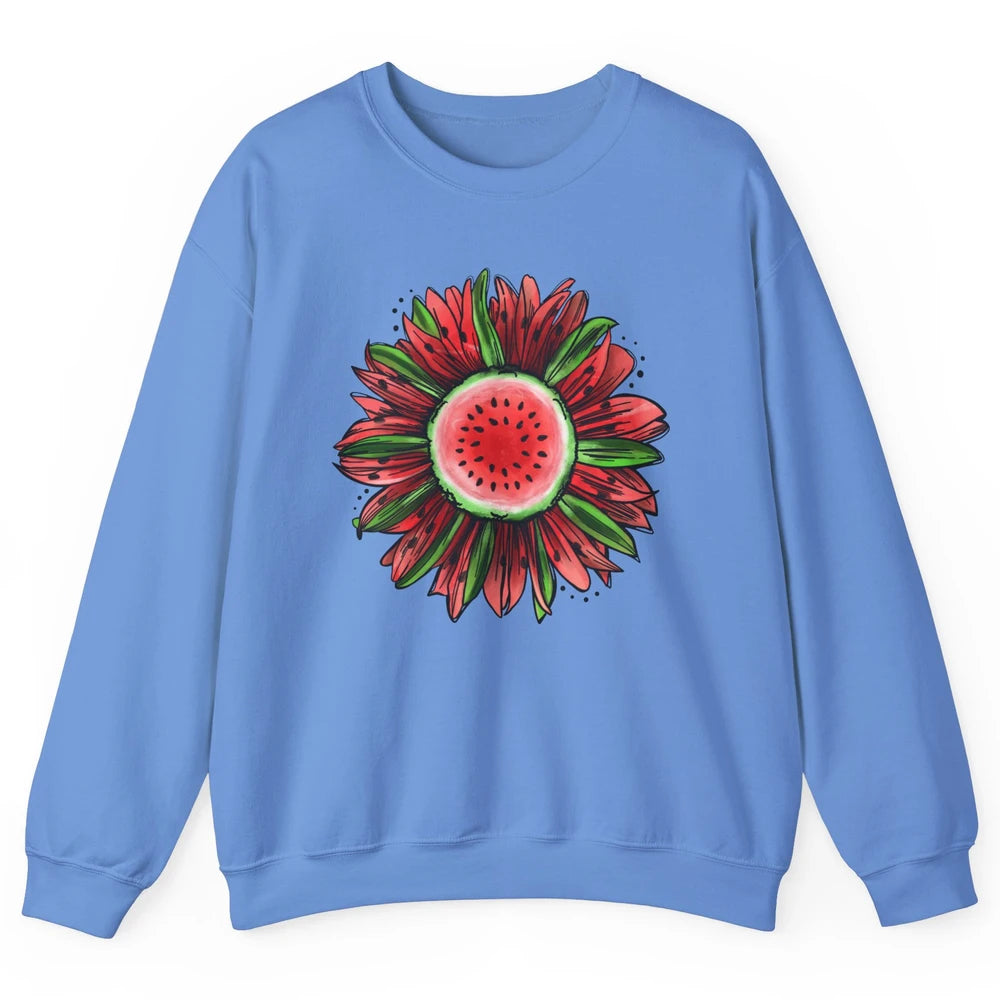 Watermelon Sunflower Summer Peace Love Watermelon Lover Gift Unisex Crewneck Sweatshirt