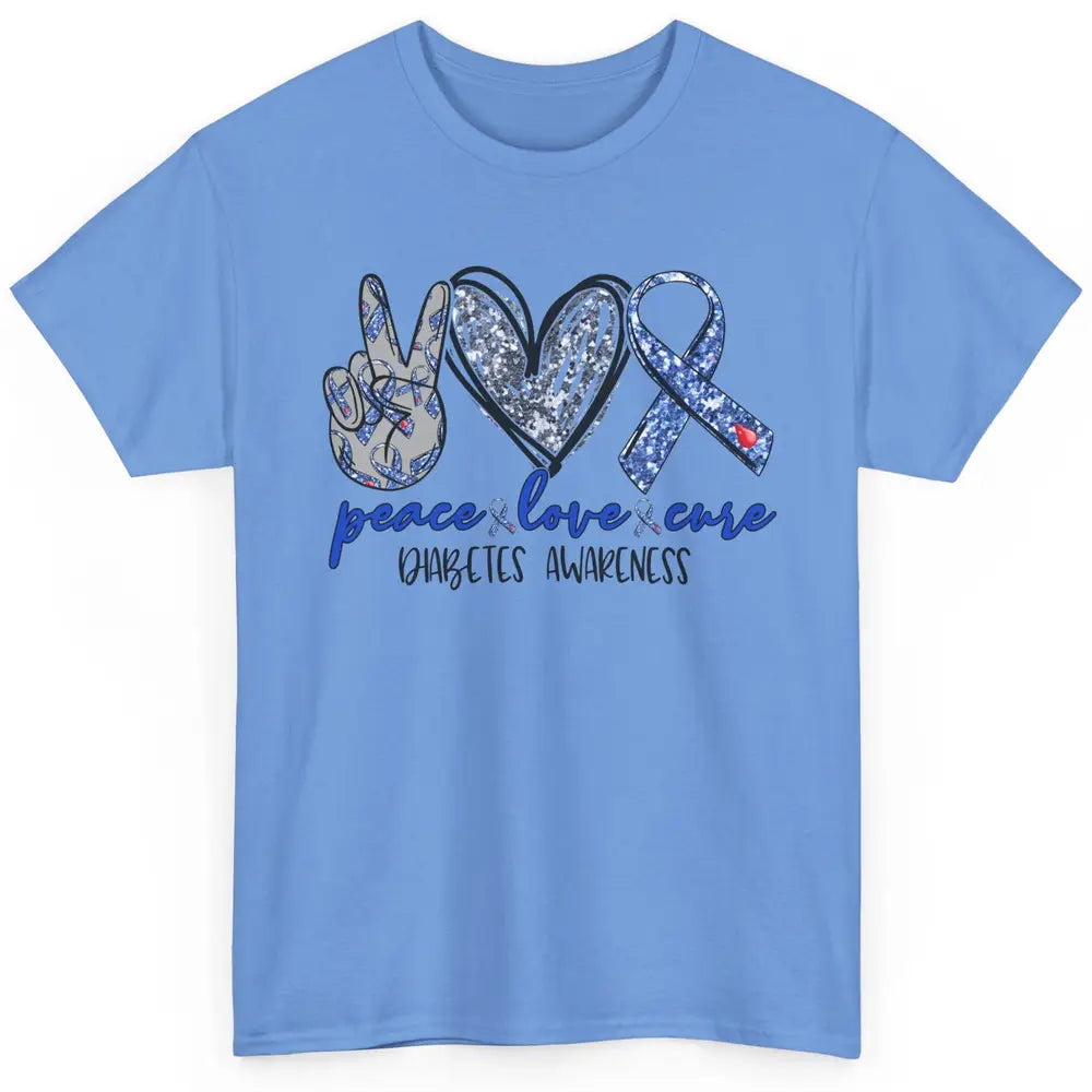 Diabetes Awareness Peace Love Cure Type 1 Diabetes Awareness Classic Unisex T-Shirt