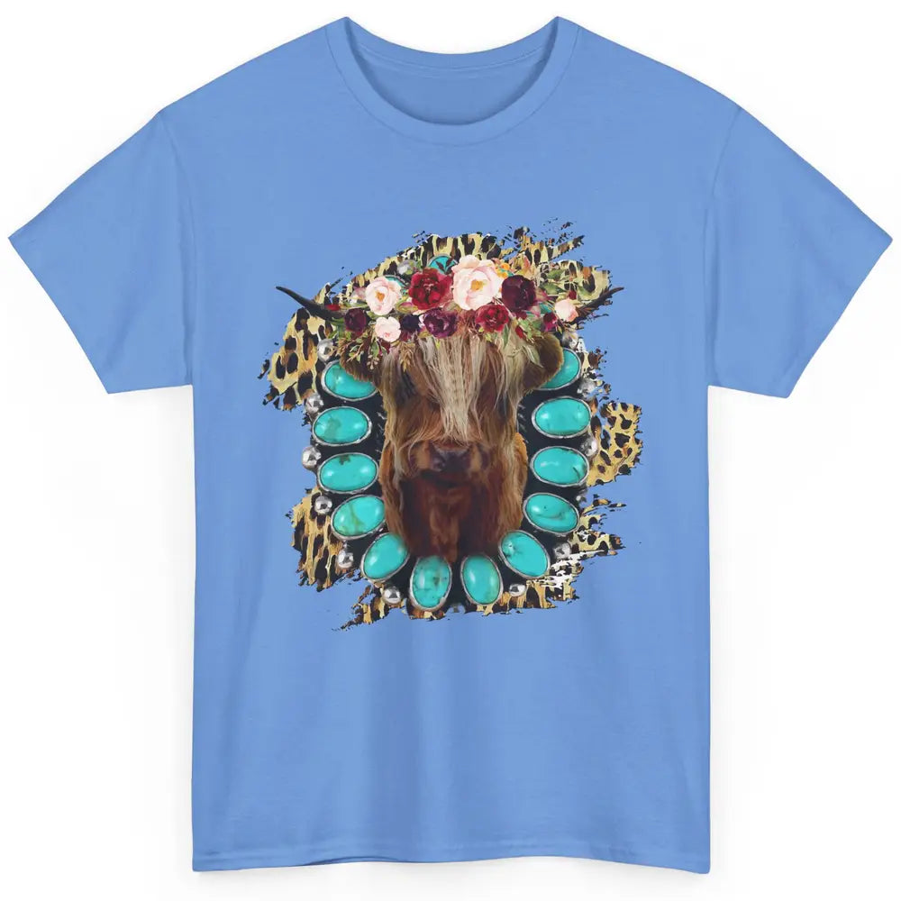 Floral Highland Cow Turquoise Western Country Cowboy Leopard Classic Unisex T-Shirt