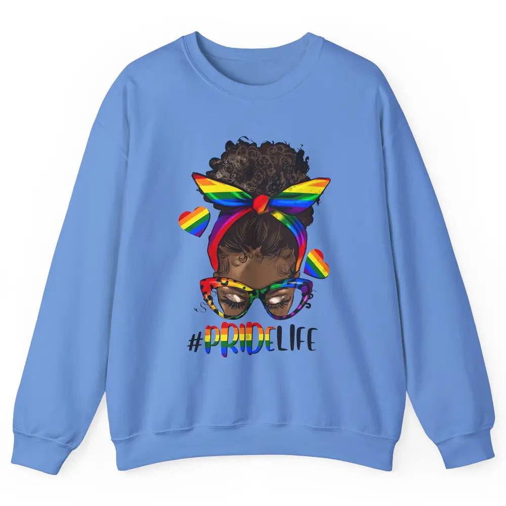 Black Melanin Messy Bun Rainbow Bandana Pride Life LGBTQ Unisex Crewneck Sweatshirt