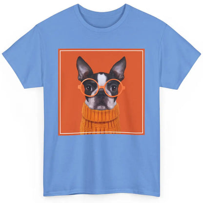 Funny Boston Terrier Face Orange Glasses Dog Nerd Cool Puppy Classic Unisex T-Shirt