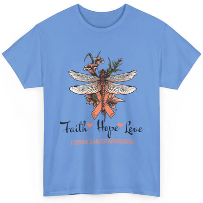 Faith Hope Love Dragonfly Peach Uterine Cancer Awareness Classic Unisex T-Shirt