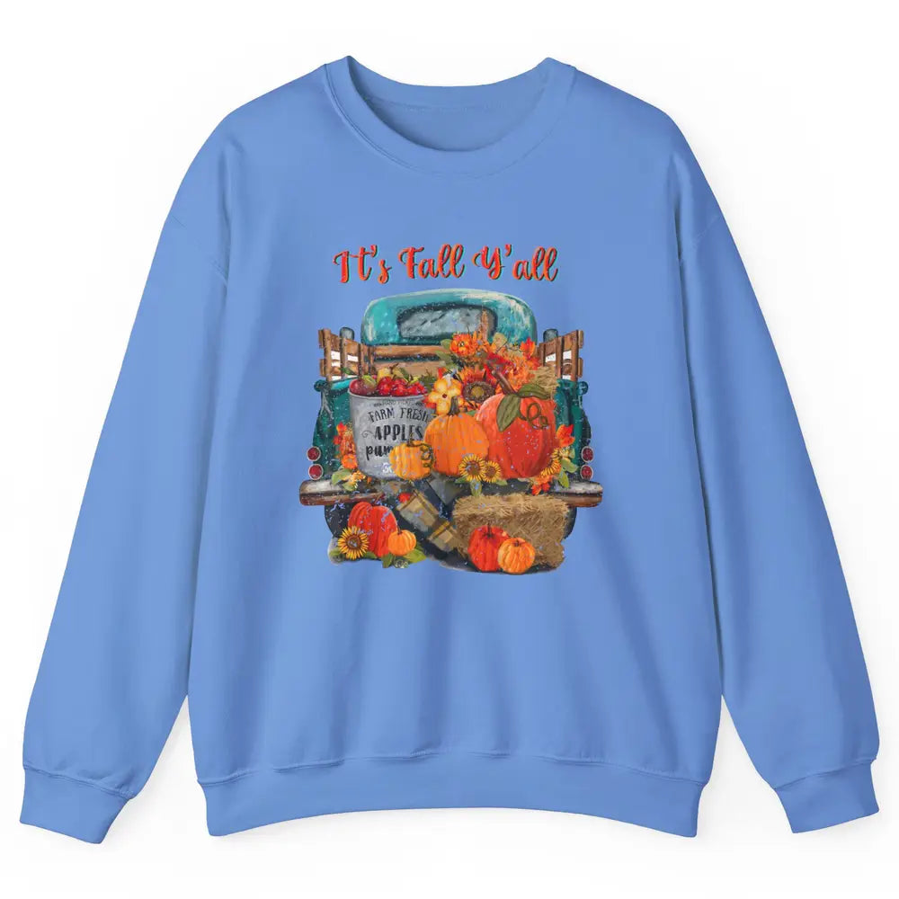 Retro Pumpkin Truck Sunflower Western Pumpkin Season Fall Unisex Crewneck Sweatshirt