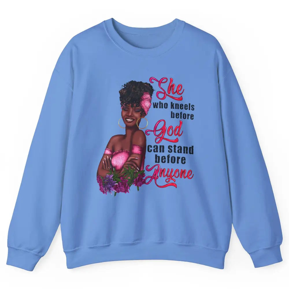 Black Girl She Who Kneels Before God Christian Afro Women Unisex Crewneck Sweatshirt