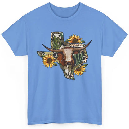 Texas Map Leopard Sunflower Western Texas Cow Longhorn Classic Unisex T-Shirt