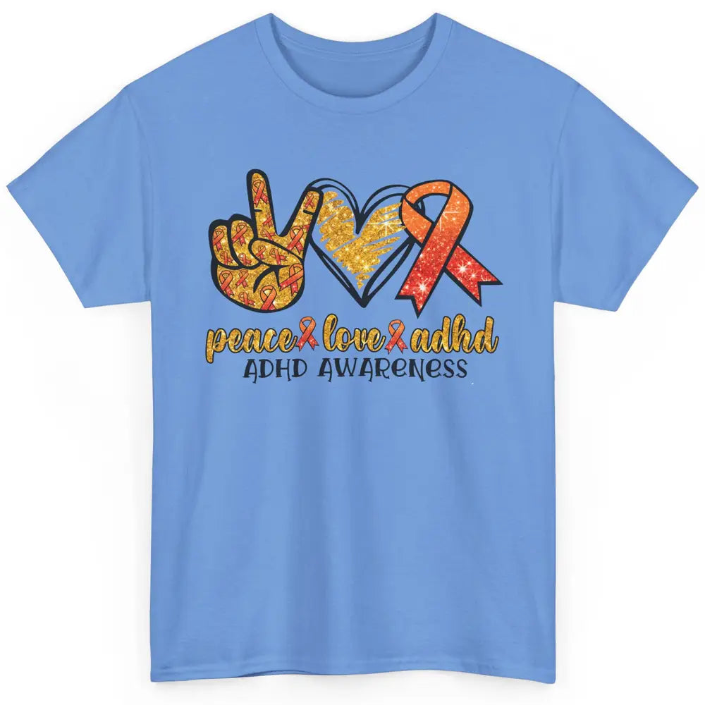 ADHD Awareness Month Peace Love ADHD Orange Ribbon Classic Unisex T-Shirt