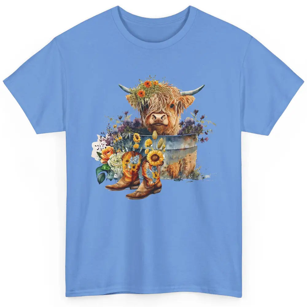 Cute Highland Cow In Metal Tub Western Cow Cowboy Boots Classic Unisex T-Shirt