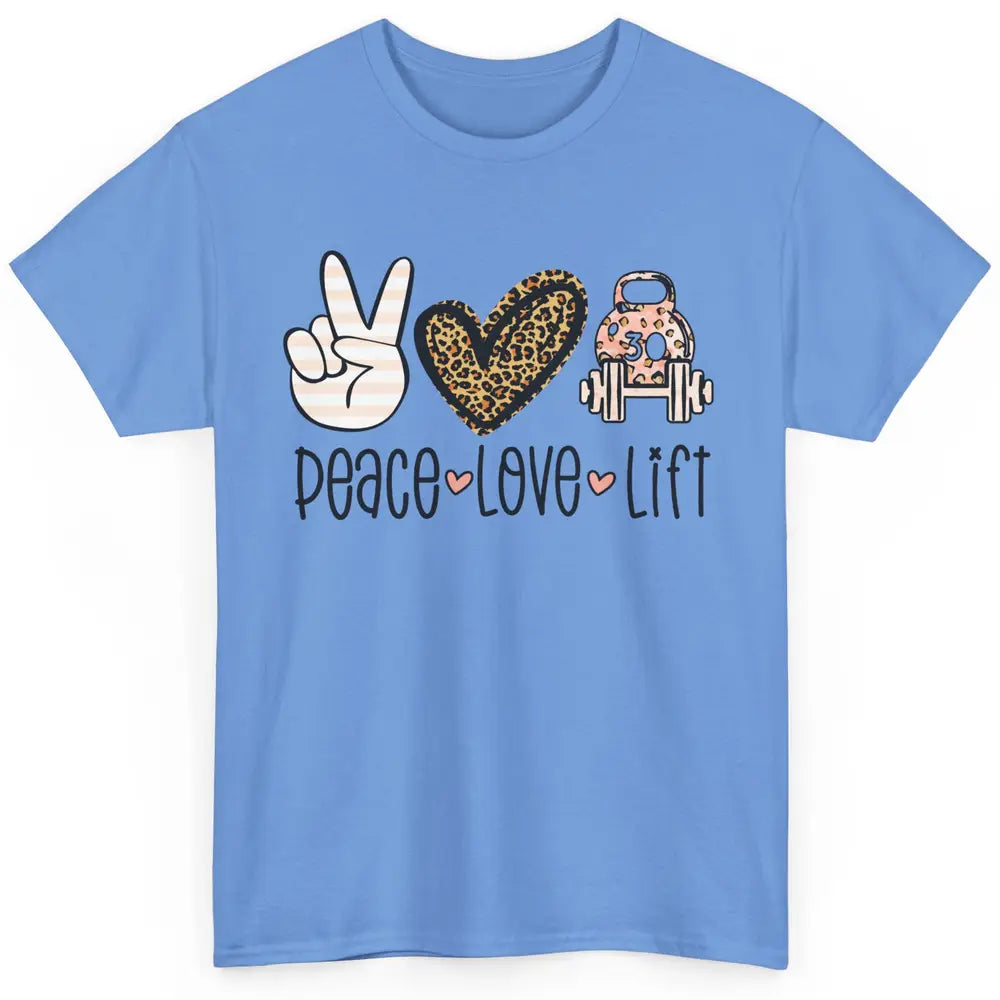 Cute Peace Love Lift Heart Leopard Gym Fitness Weightlifter Classic Unisex T-Shirt