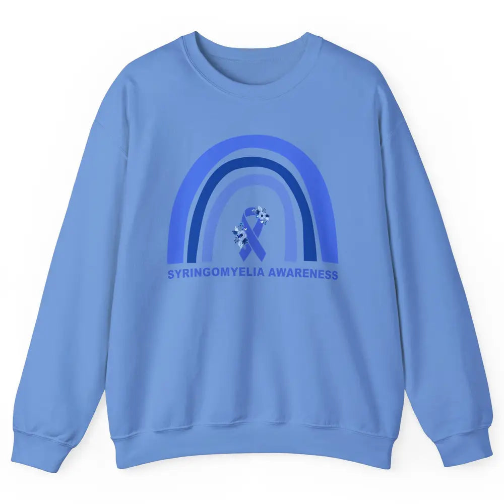 Syringomyelia Awareness Floral Blue Ribbon Rainbow Unisex Crewneck Sweatshirt