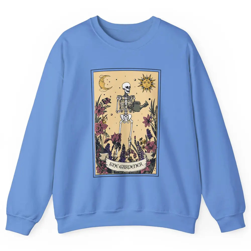 Retro Skeleton The Gardener Tarot Card Plant Lady Halloween Unisex Crewneck Sweatshirt