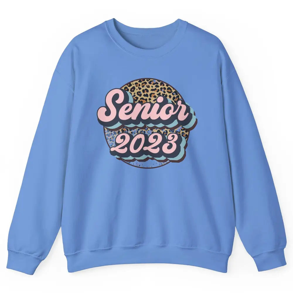 Retro Senior 2023 Leopard Back To School Western Graduation Unisex Crewneck Sweatshirt