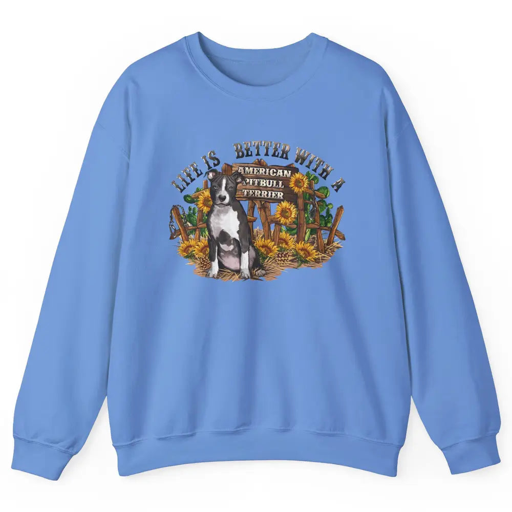 Sunflower Life Is Better With American Pitbull Terrier Mom Unisex Crewneck Sweatshirt