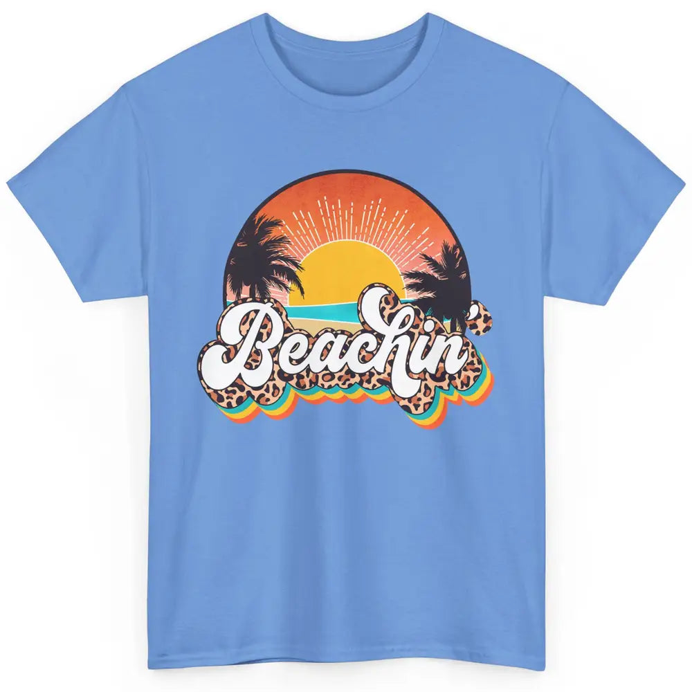 Beachin' Leopard Retro Summer Sunset Beach Lovers Vacation Classic Unisex T-Shirt