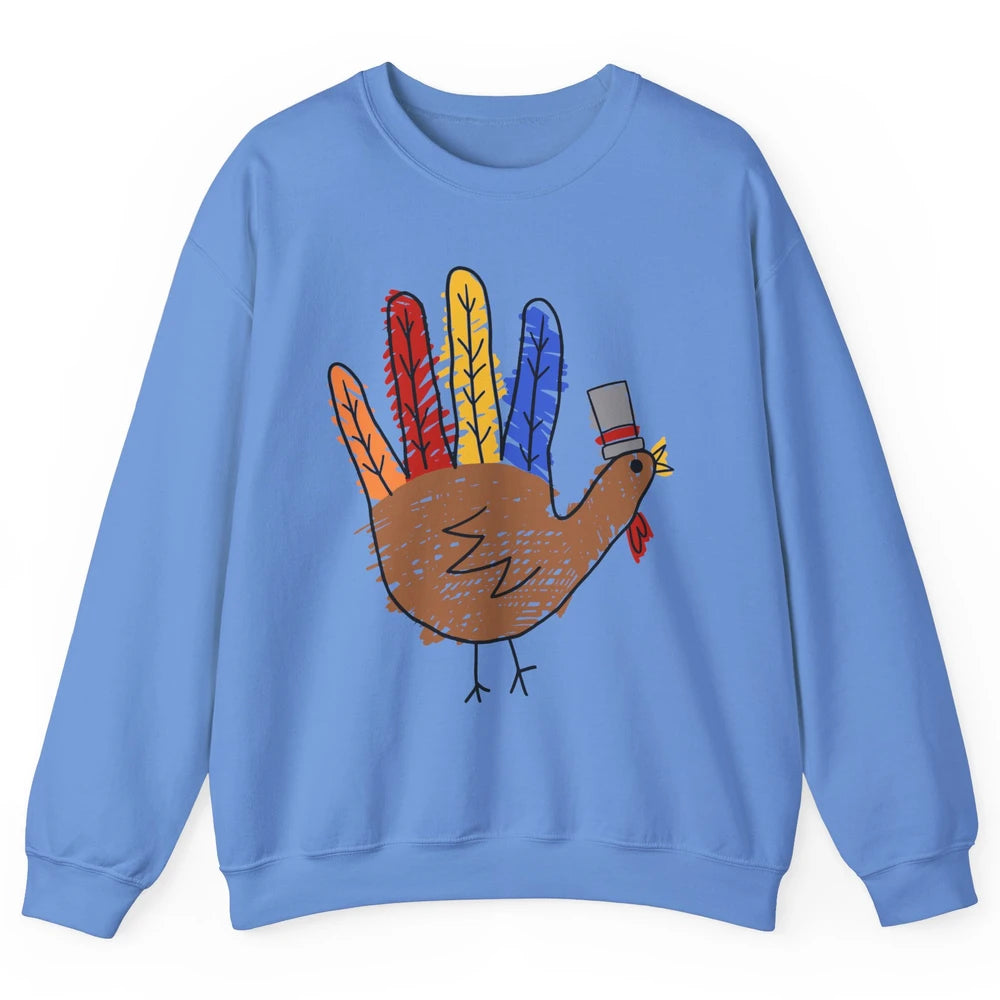 Thanksgiving Hand Turkey Funny Thanksgiving Teacher Thankful Unisex Crewneck Sweatshirt