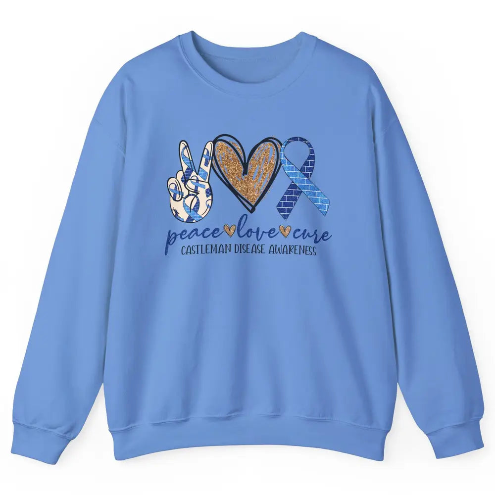 Castleman Disease Awareness Peace Love Cure Blue Ribbon Unisex Crewneck Sweatshirt