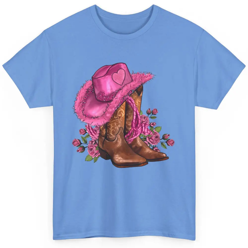 Floral Pink Cowgirl Boots And Hat Valentines Western Country Classic Unisex T-Shirt