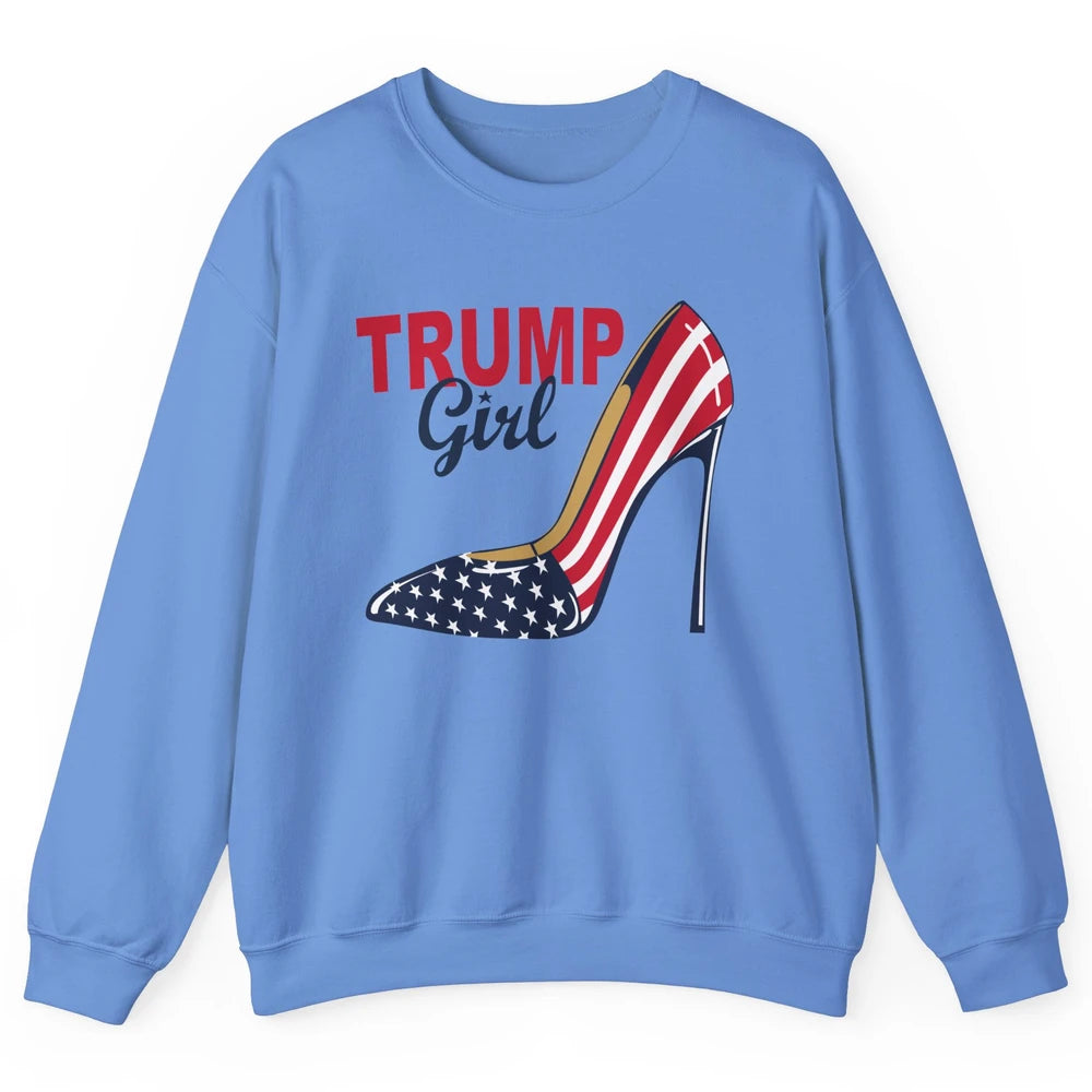 Trump Girl American Flag High Heels Republican Trump Support Unisex Crewneck Sweatshirt