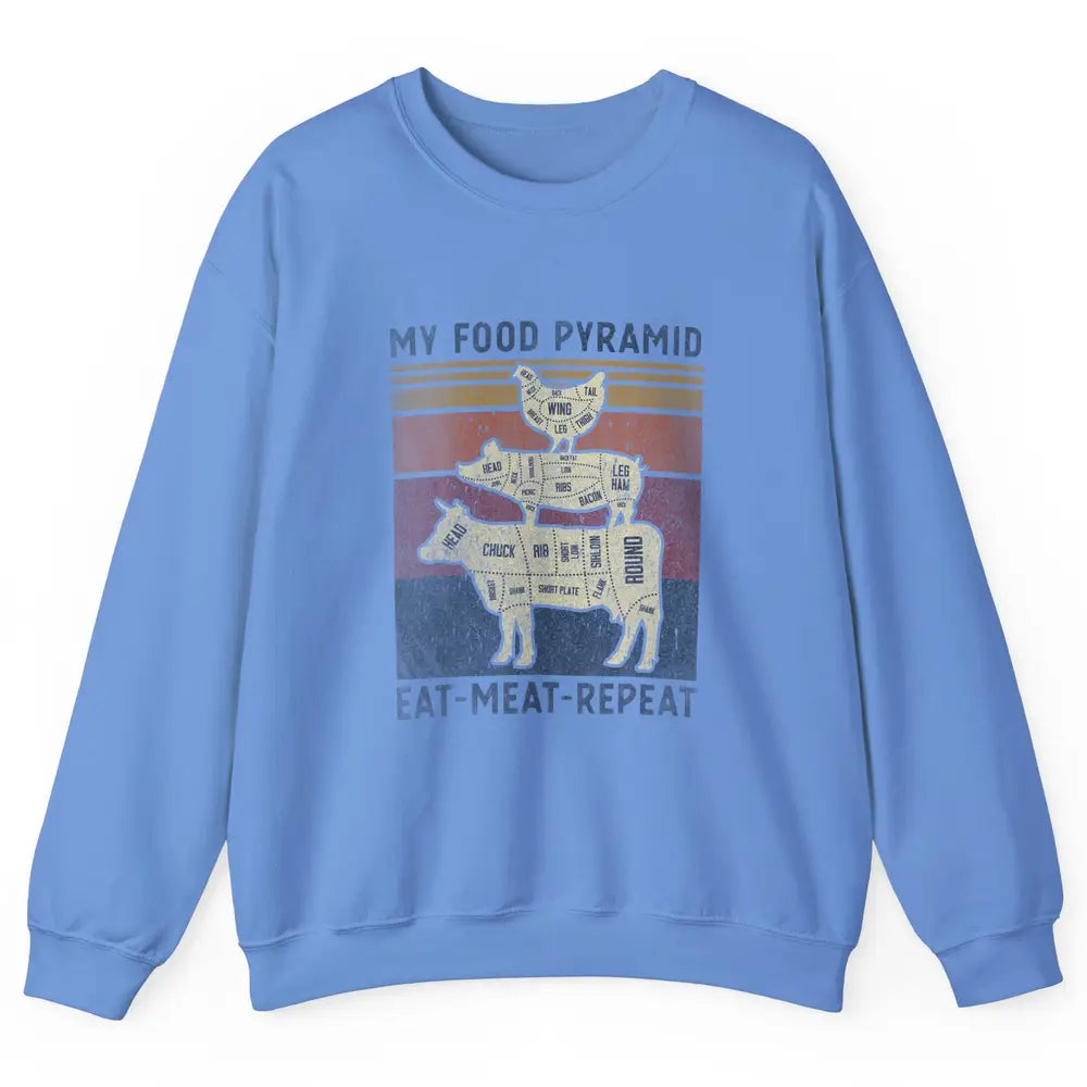 Vintage My Food Pyramid Eat Meat BBQ Lover Fast Food Retro Unisex Crewneck Sweatshirt