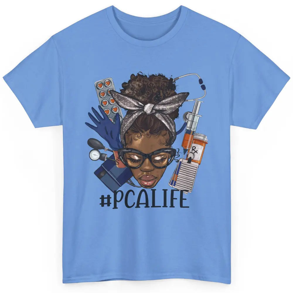 Afro Messy Bun Glasses PCA Life Patient Care Assistant Nurse Classic Unisex T-Shirt