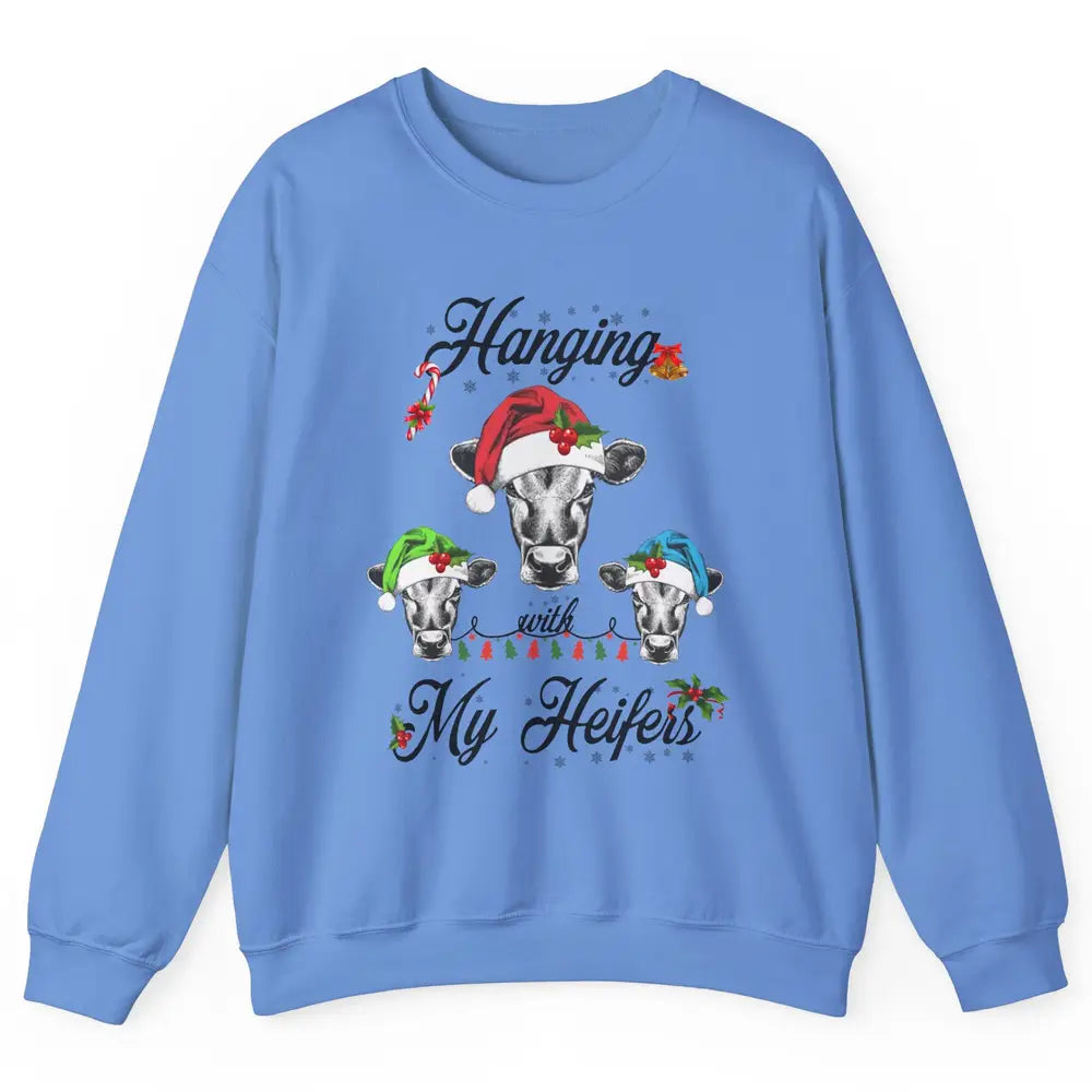 Funny Hanging With My Heifers Santa Heifer Christmas Costume Unisex Crewneck Sweatshirt