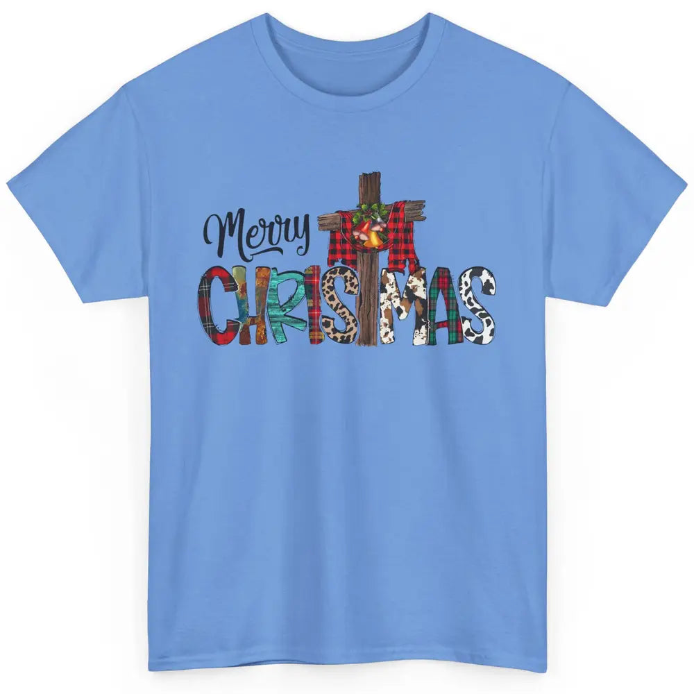 Leopard Jesus Cross Merry Christmas Christian Western Xmas Classic Unisex T-Shirt