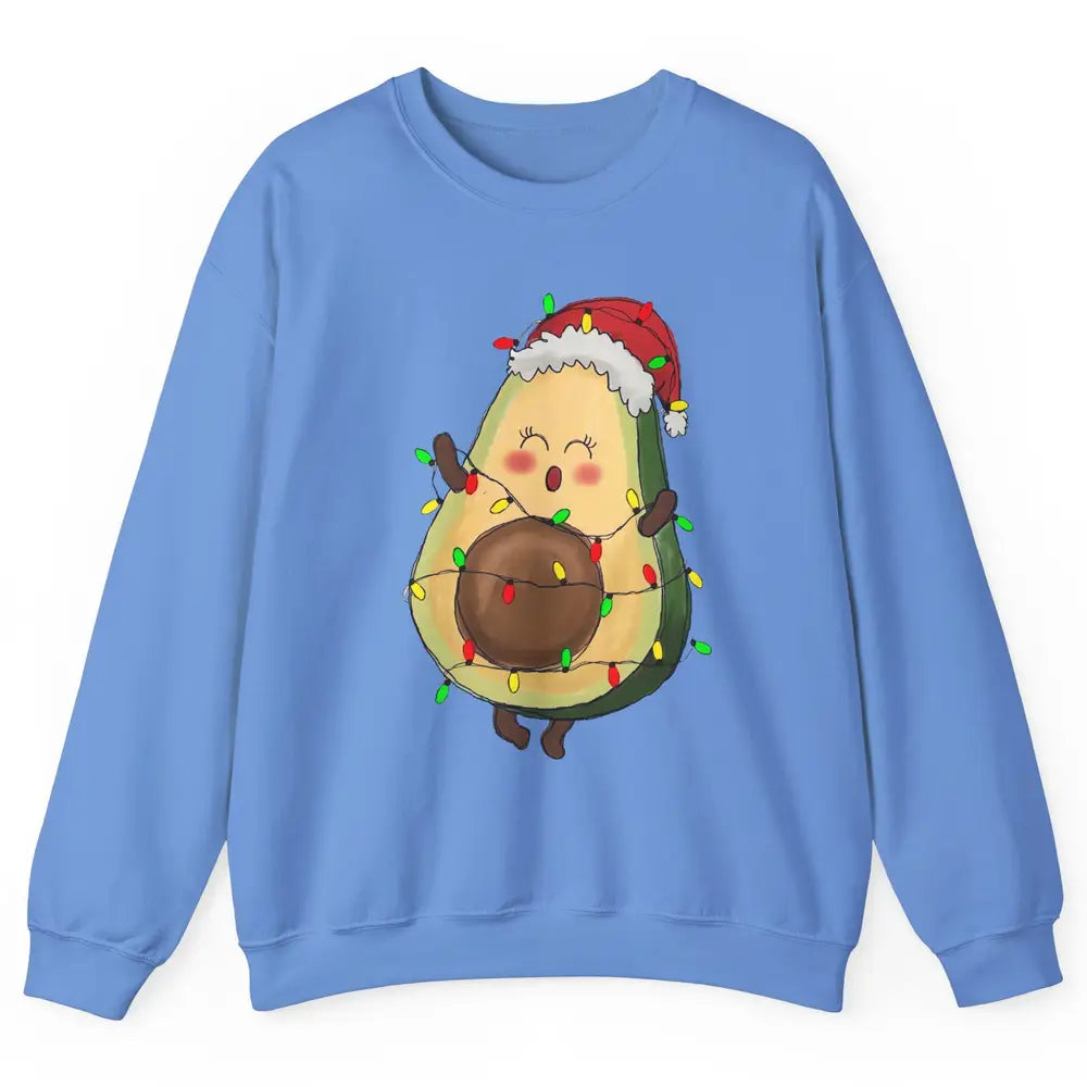 Avocado Santa Cute Avocado Christmas Lights Xmas Vegan Gift Unisex Crewneck Sweatshirt