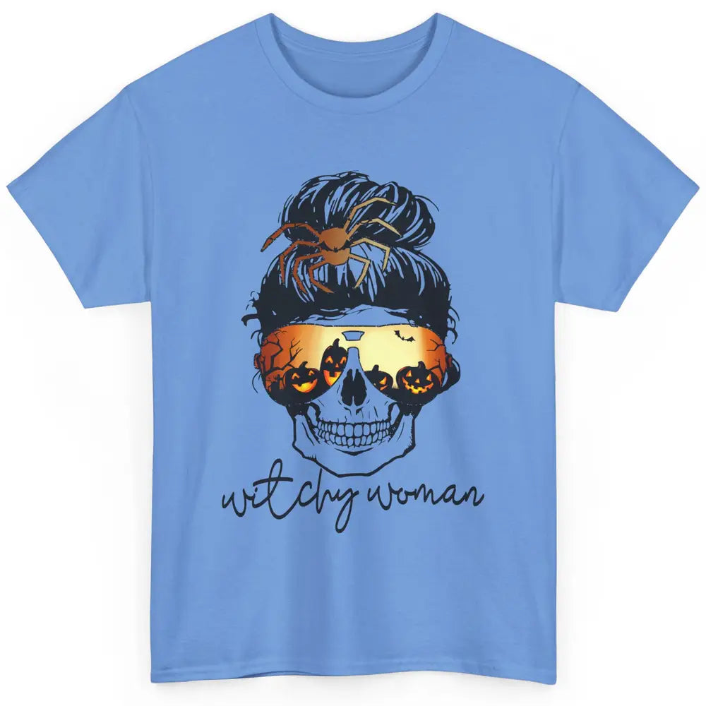 Witchy Woman Messy Bun Hair Skull Halloween Pumpkin Costume Classic Unisex T-Shirt