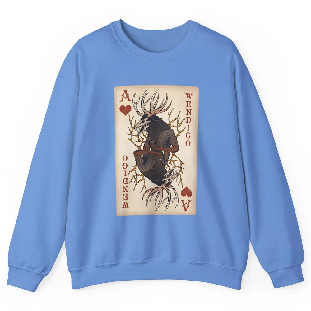 Scary Wendigo Original Cryptid Playing Card Tarot Reader Vintage Halloween Goth Unisex Crewneck Sweatshirt