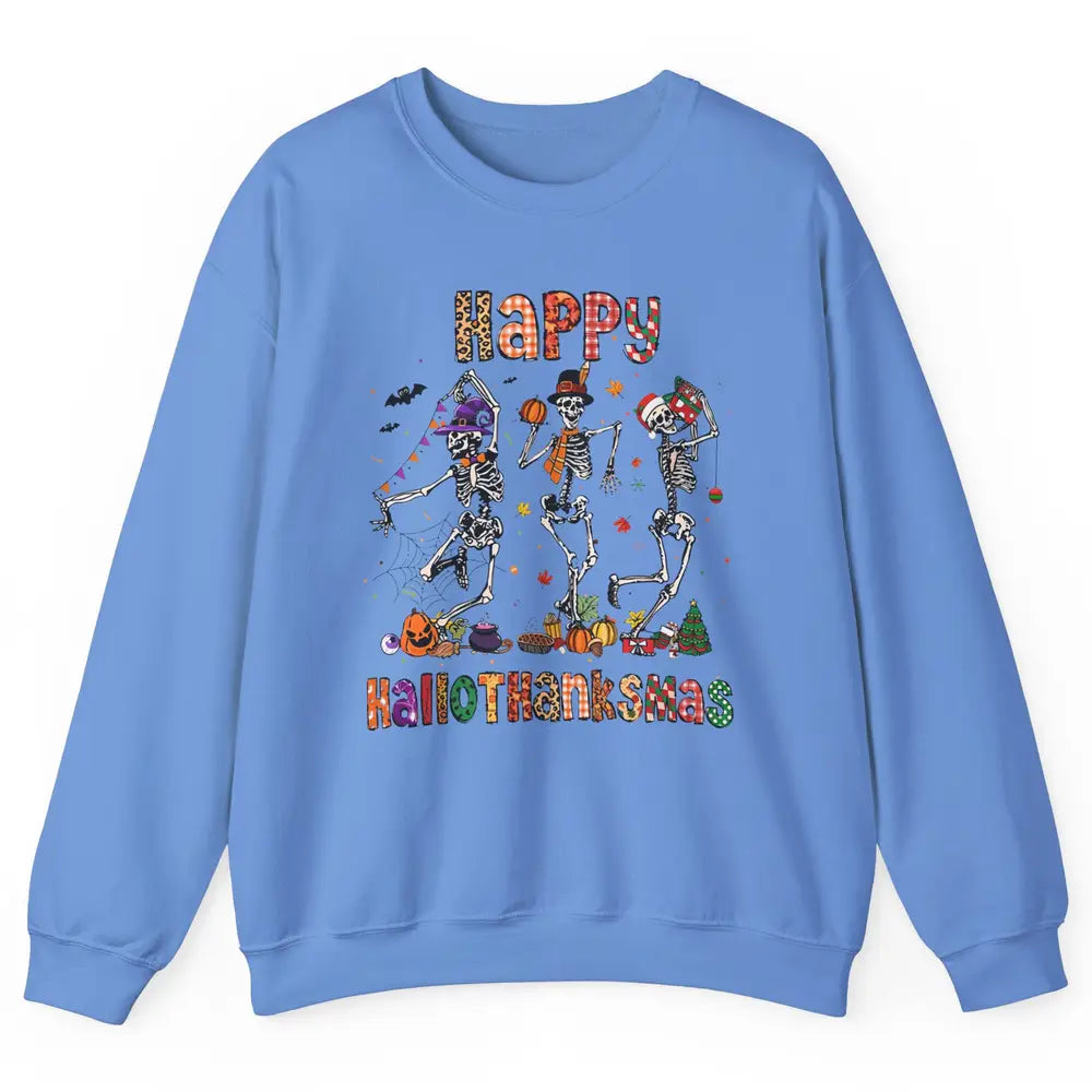 Funny Dancing Skeleton Happy Hallo-thank-mas Fall Pumpkin Unisex Crewneck Sweatshirt