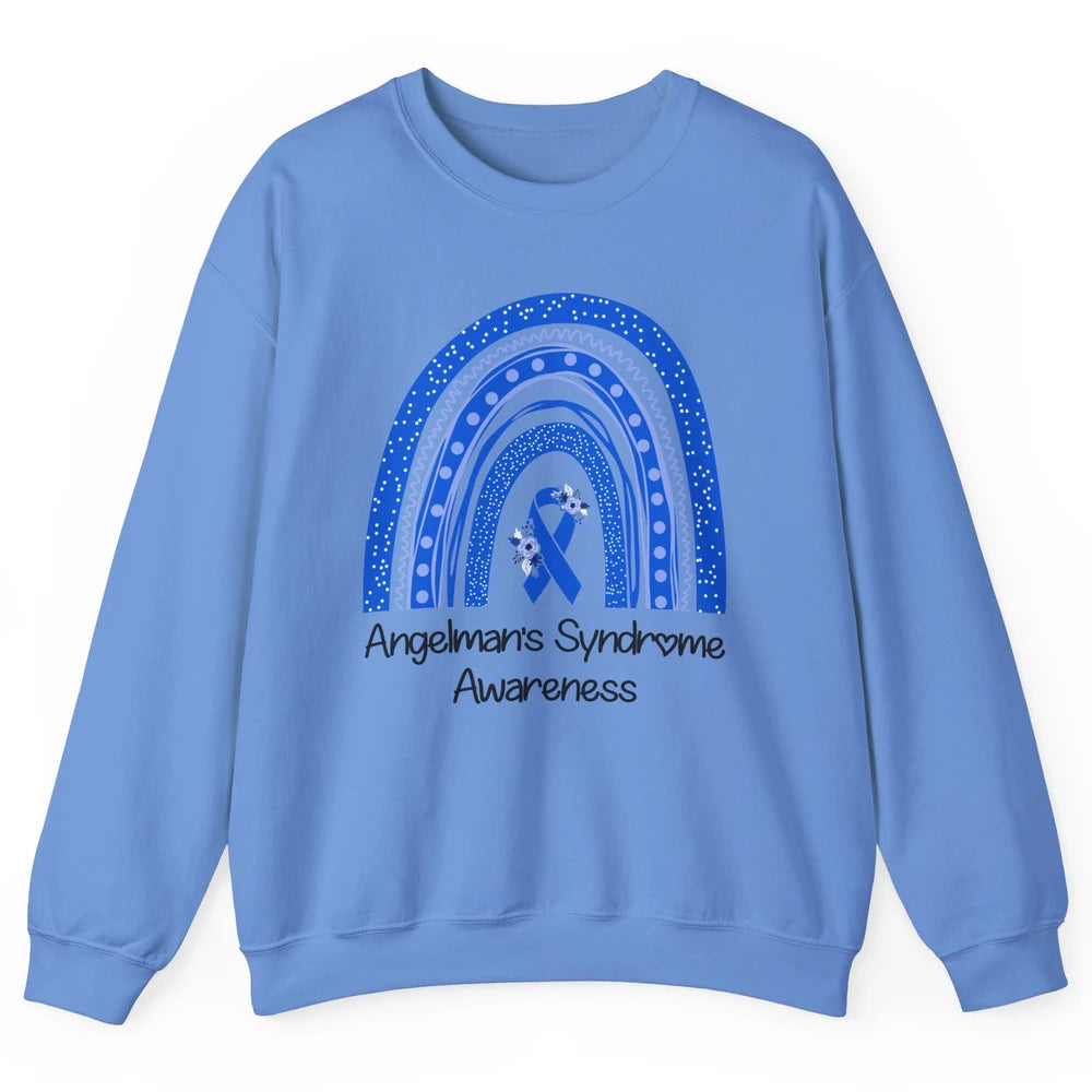 We Wear Blue Angelman's Syndrome Floral Blue Ribbon Rainbow Unisex Crewneck Sweatshirt