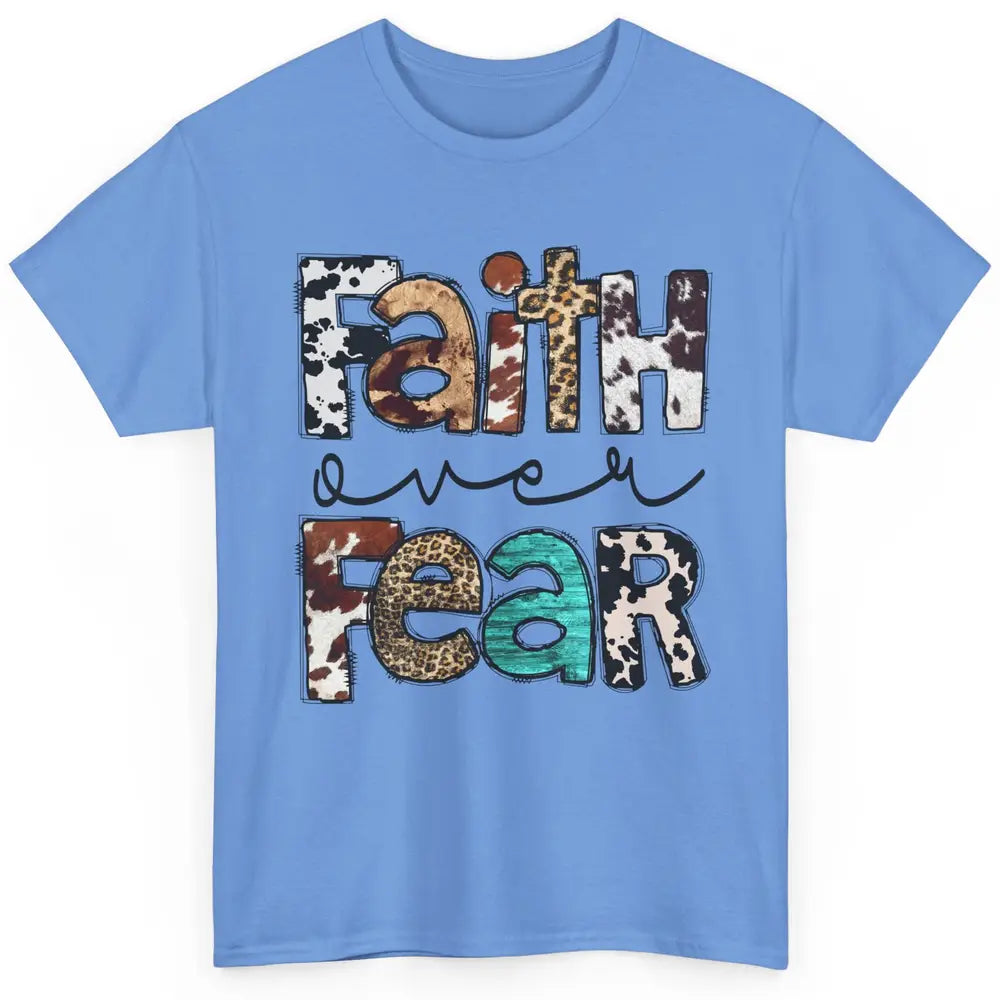 Faith Over Fear Leopard Cowhide Western Christian Cross Classic Unisex T-Shirt