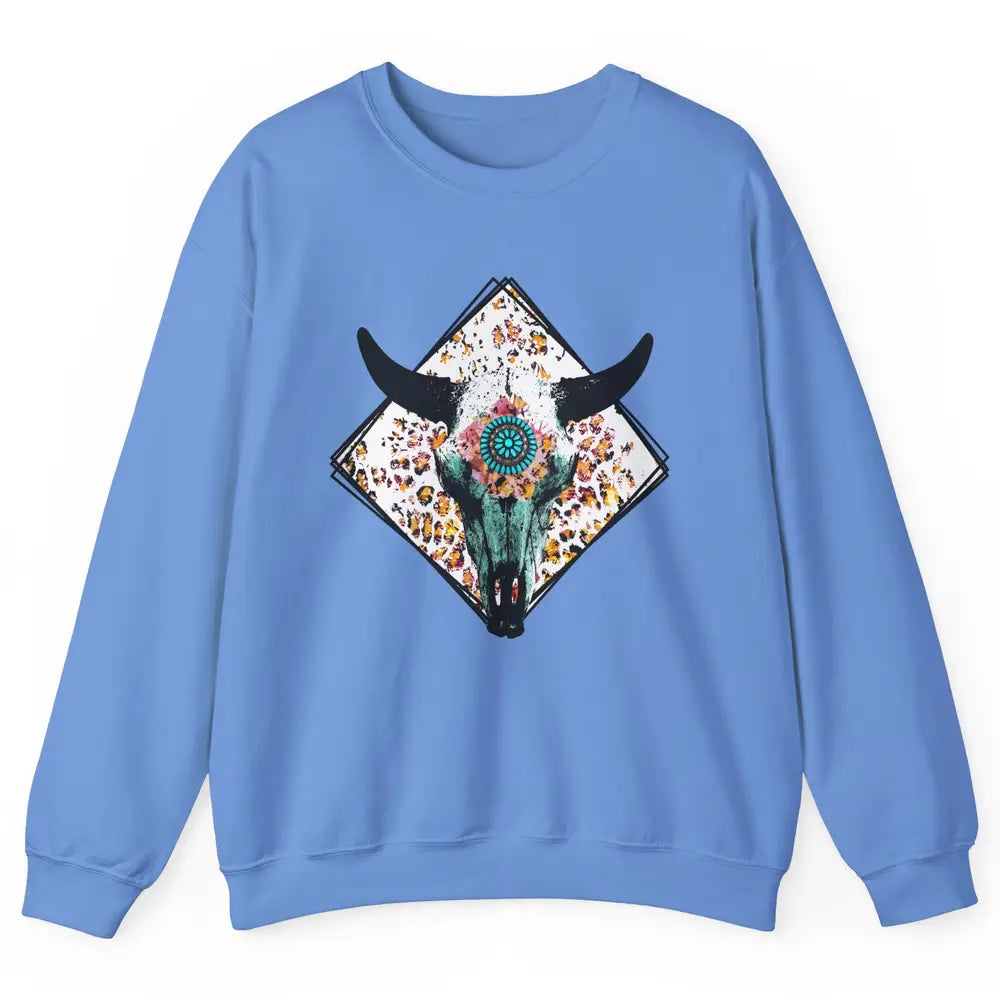 Aztec Heifer Steer Cow Skull Cowboy Gemstone Leopard Vintage Unisex Crewneck Sweatshirt