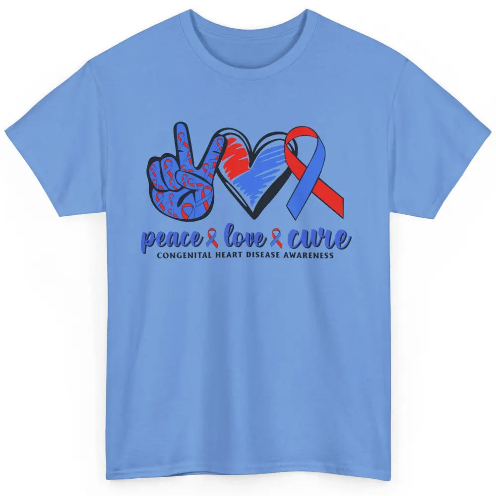 Congenital Heart Disease Blue Red Ribbon Peace Love Cure CHD Classic Unisex T-Shirt