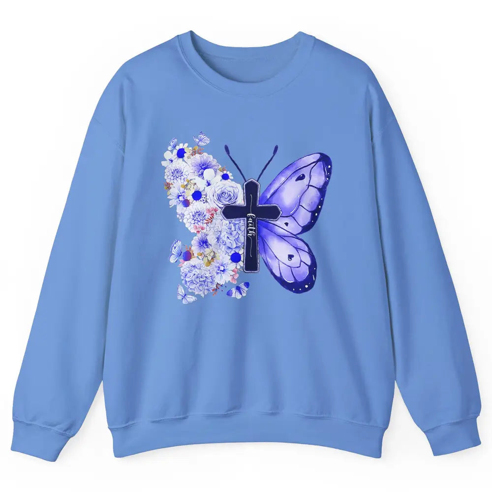 Butterfly Cross Faith Floral God Jesus Christian Bible Women Unisex Crewneck Sweatshirt