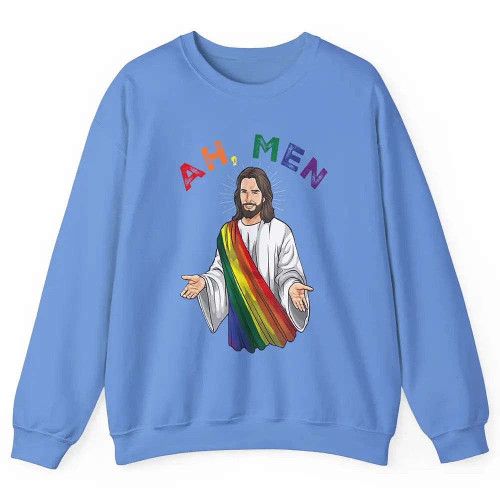 Ah Men LGBT Gay Pride Jesus Christian God Rainbow Flag Love Unisex Crewneck Sweatshirt