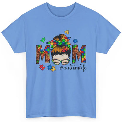 Autism Mom Messy Bun Hair Autism Leopard Puzzle Bandana Classic Unisex T-Shirt