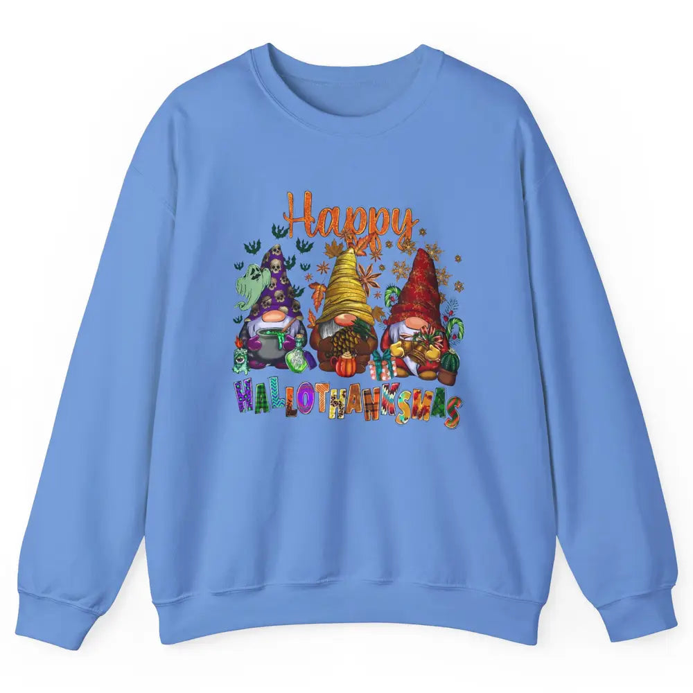 Pumpkin Gnomes Hallo-thank-mas Halloween Thanksgiving Xmas Unisex Crewneck Sweatshirt