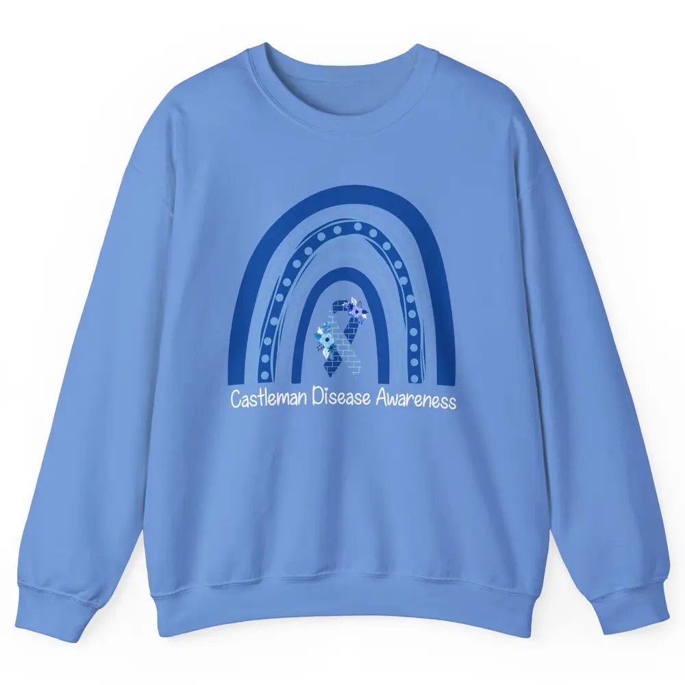 Castleman Disease Awareness Floral Blue Ribbon Rare Disease Unisex Crewneck Sweatshirt