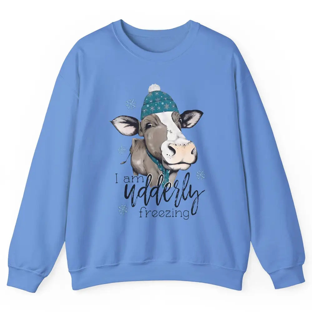 Funny Cow I'm Udderly Freezing Farmer Merry Christmas Winter Unisex Crewneck Sweatshirt