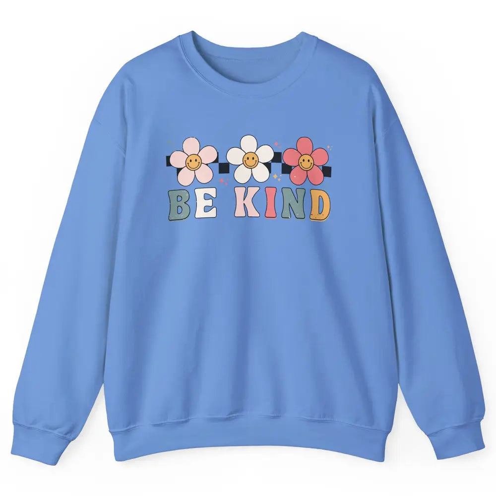 Be Kind Smiling Face Daisy Boho Mental Health Matter Retro Unisex Crewneck Sweatshirt