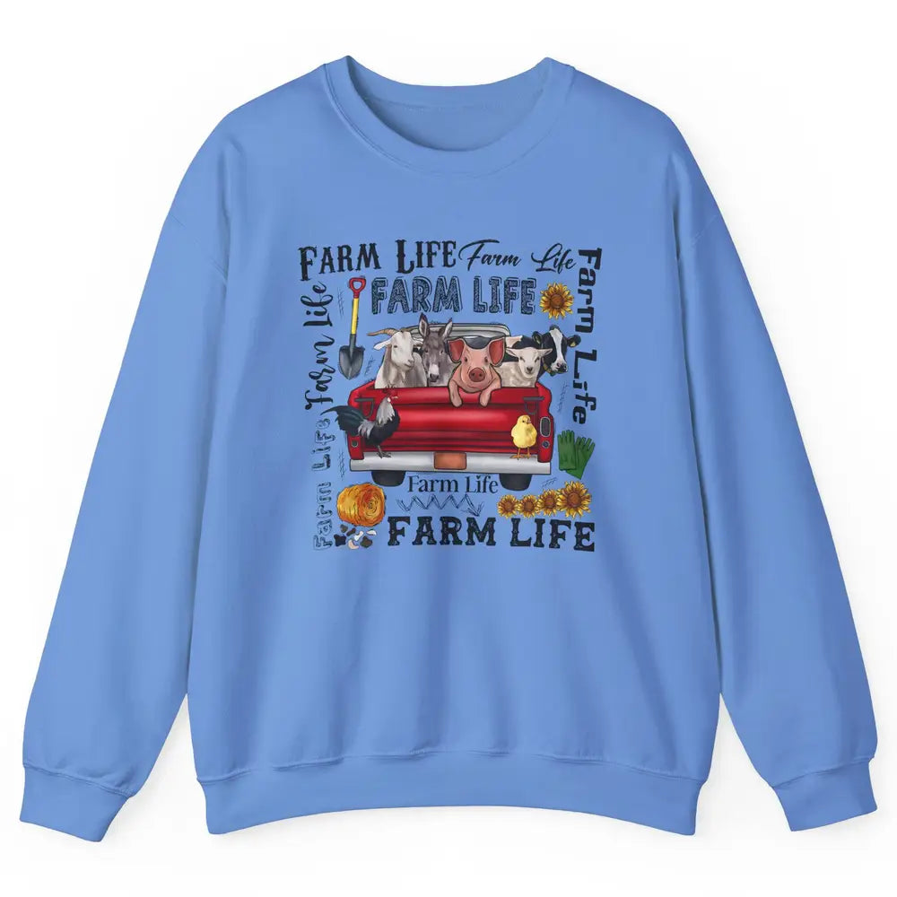 Sunflower Western Farm Life Animals Vegan Cow Pig Rooster Unisex Crewneck Sweatshirt