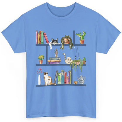 Funny Cats Lying On Floral Bookshelf Book Kitten Minimalist Classic Unisex T-Shirt