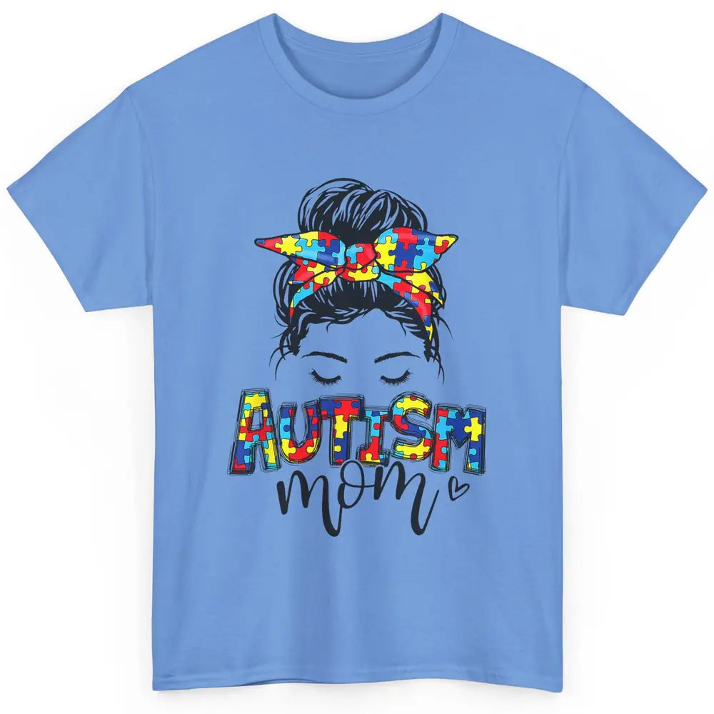 Autism Mom Messy Bun Hair Autism Awareness Puzzle Headband Classic Unisex T-Shirt