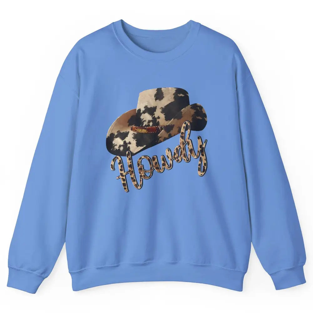 Vintage Leopard Cowboy Hat Howdy Western Country Cowgirls Unisex Crewneck Sweatshirt