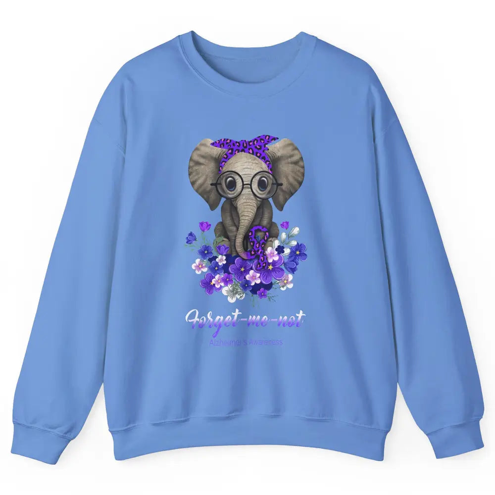 Alzheimer Awareness Purple Ribbon Elephant Forget Me Not Unisex Crewneck Sweatshirt