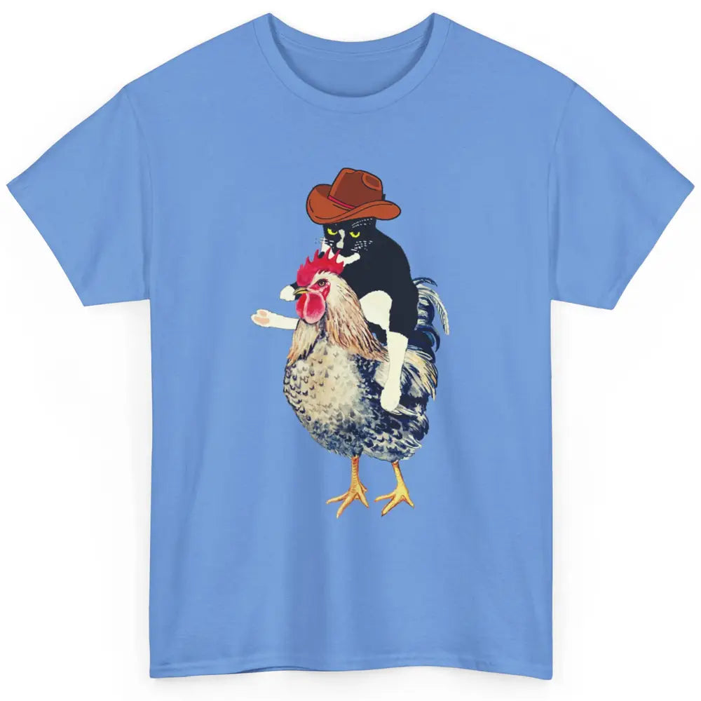 Cowboy Tuxedo Funny Black Cat On Chicken Western Halloween Classic Unisex T-Shirt