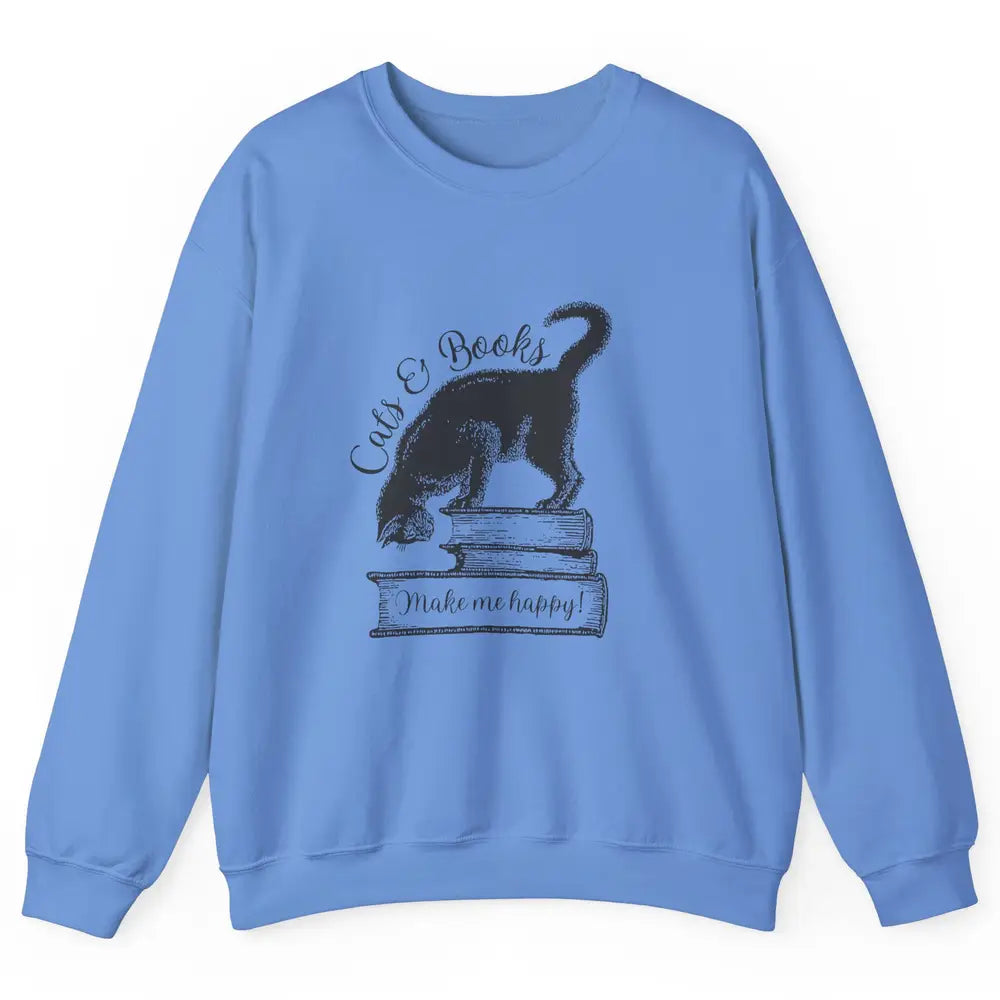 Black Cat Make Me Happy Reading Book Retro Kitten Bookish Unisex Crewneck Sweatshirt