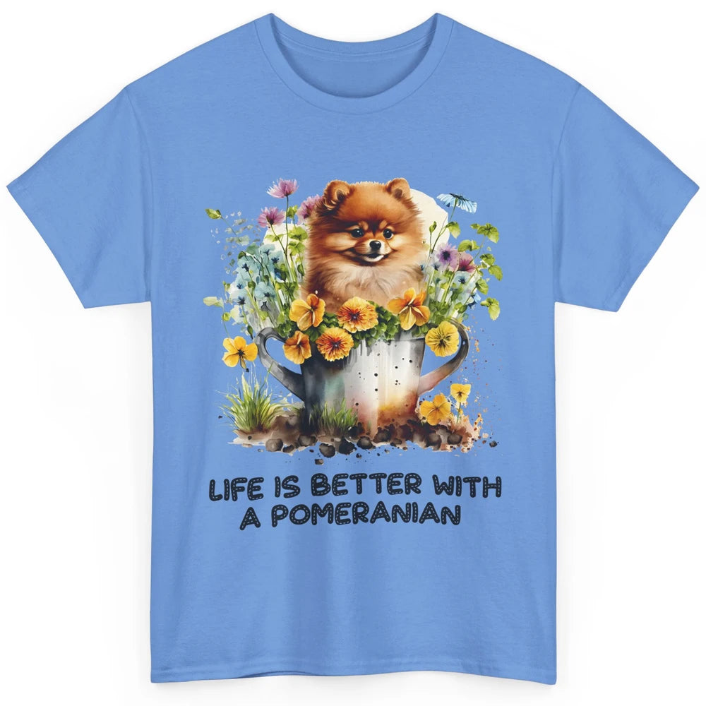 Cute Pomeranian Puppy Flowers Life Is Better With Pomeranian Classic Unisex T-Shirt